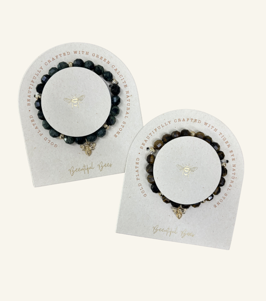 Green Calcite 8Mm Faceted Beaded Bracelet With Bee Charm
