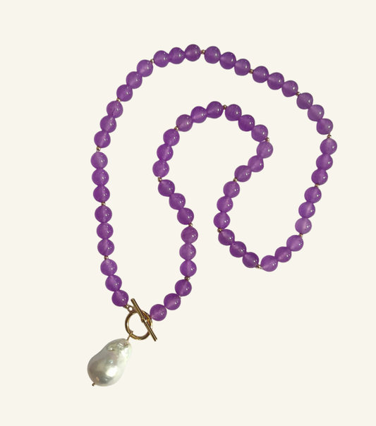 Lisa Pollock Lavender Amethyst Crystal Necklace With Genuine Baroque Pearl In Case