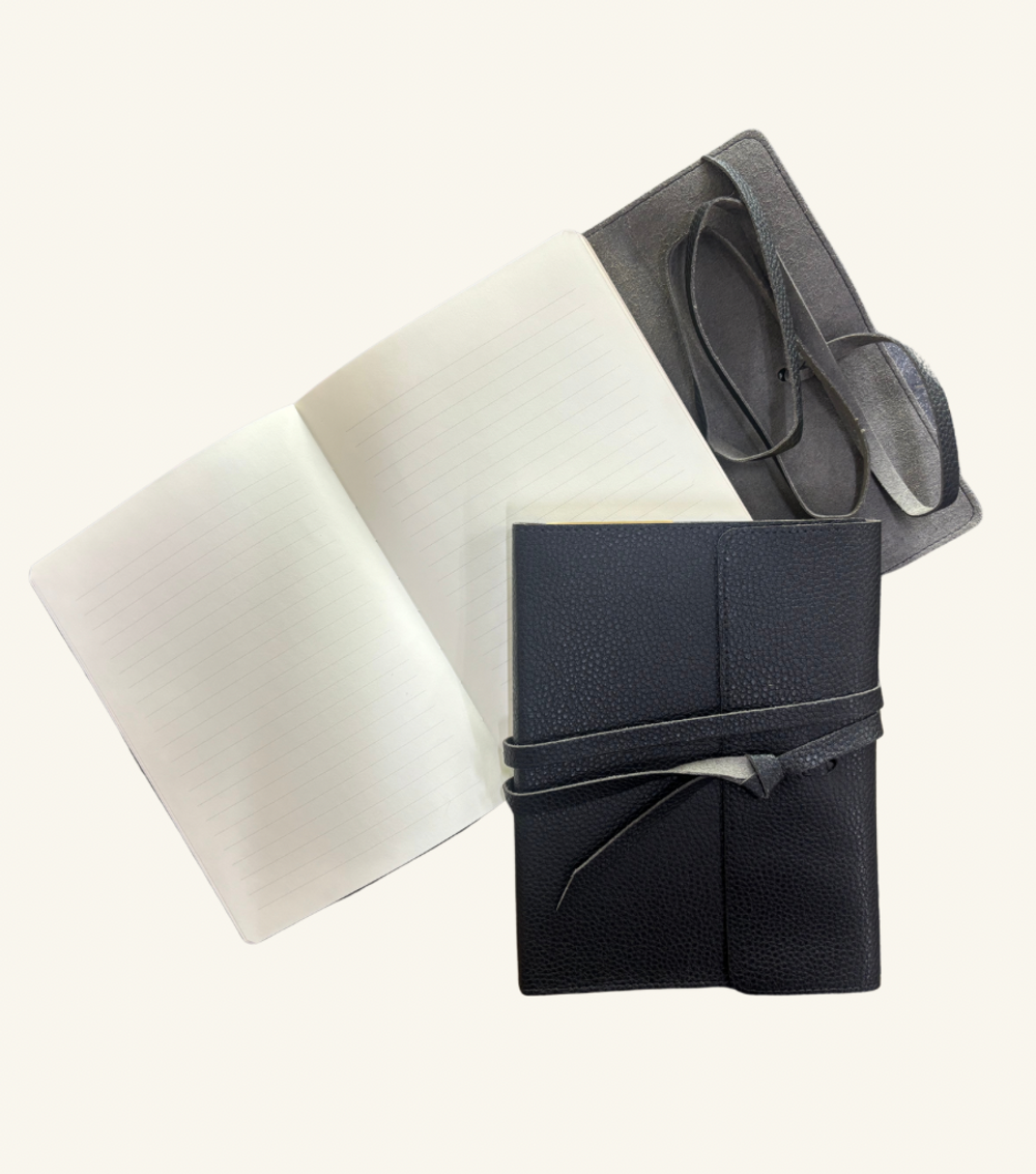 Vegan Leather Wrap Journal - Black
