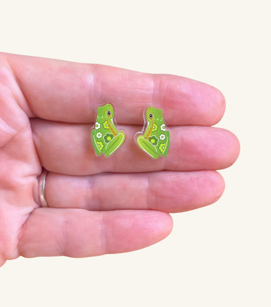 Smyle Designs Green Tree Frog Studs