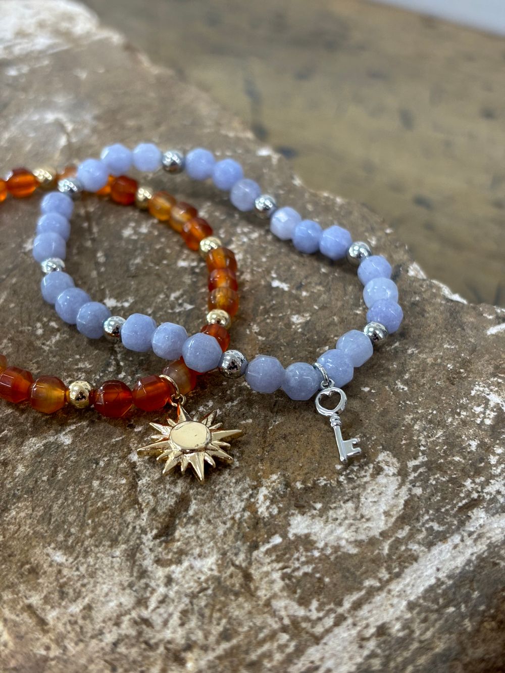Lily & Mae Natural Stone And Charm Bracelet-Key To Happiness