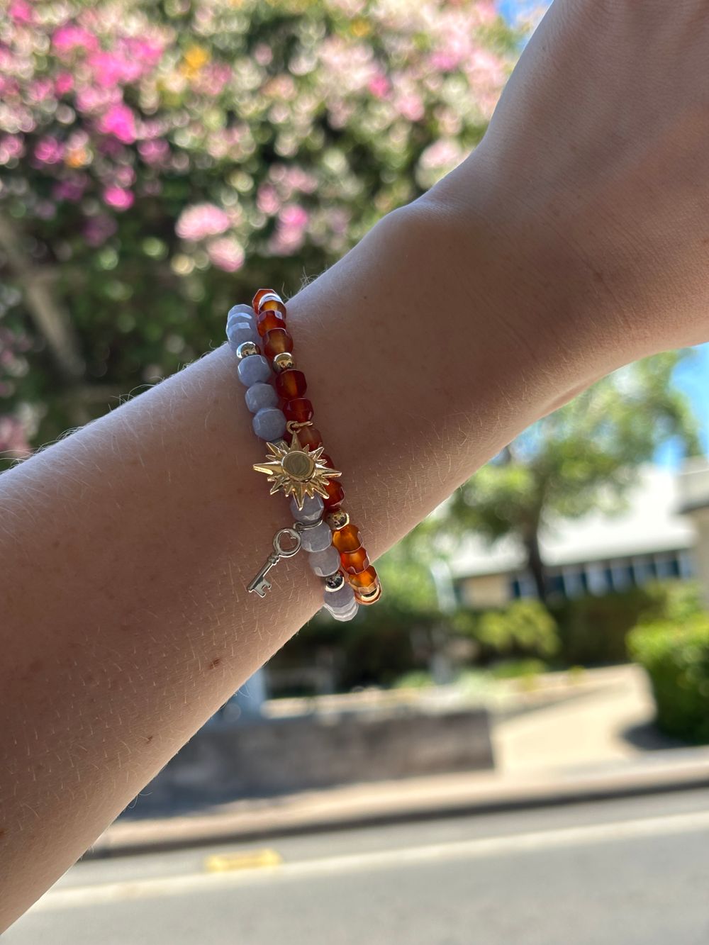 Lily & Mae Natural Stone And Charm Bracelet-Key To Happiness