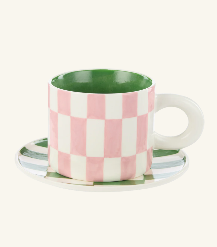 Em Check 300Ml Mug Plate Set
